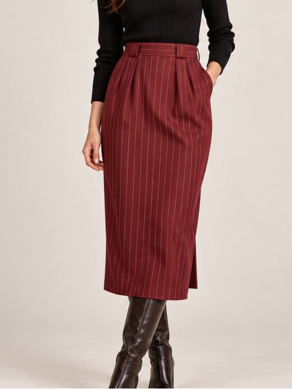 Vintage Attache Herman Geist Rust Gold Pinstripe Midi Pencil Skirt Dark Academia